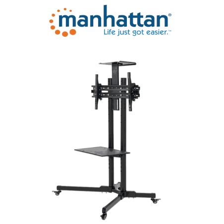 Manhata 462174  Soporte De Carrito Multimedia Económico / Para Tv De 32 A 65 / Hasta 55kg / / 15°/  Altura Ajustable / Estantes 