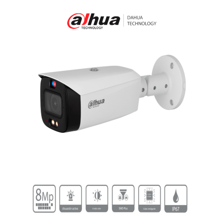 Dahua Dhipchfw3849t1aspv  Camara Ip Bullet Tioc 4k/ 8 Megapixeles/ Wizsense/ Iluminador Dual/ 30 Metros De Luz Visible E Ir/ Sir