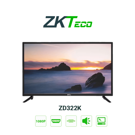 Zkteco Zd322k  Monitor Led Fhd Profesional De 32 Pulgadas / Resolución 1920 X 1080 / 1 Entrada De Video Hdmi Y 1 Vga / Altavoces