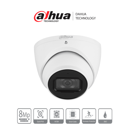 Dahua Dhipchdw3841emss2  Camara Ip Domo De 8 Megapixeles/ Eyeball/ Wizsense/ Lente De 2.8mm/ Ranura Para Microsd/ Ir De 30 Metro