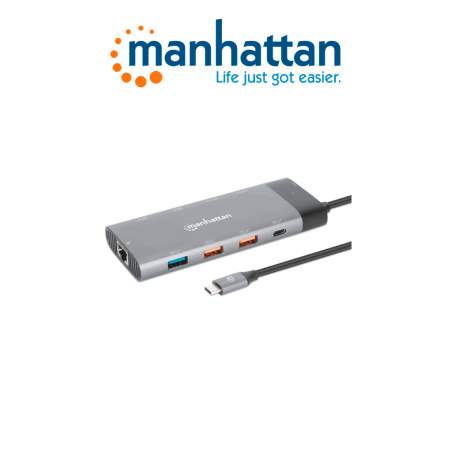 Manhattan 130714  Docking Station Usbc Para Monitor Dual 8k Y Carga Pd / Usb 3.2 Gen 2 Tipoc Macho A Dos Puertos Hdmi Cinco Puer