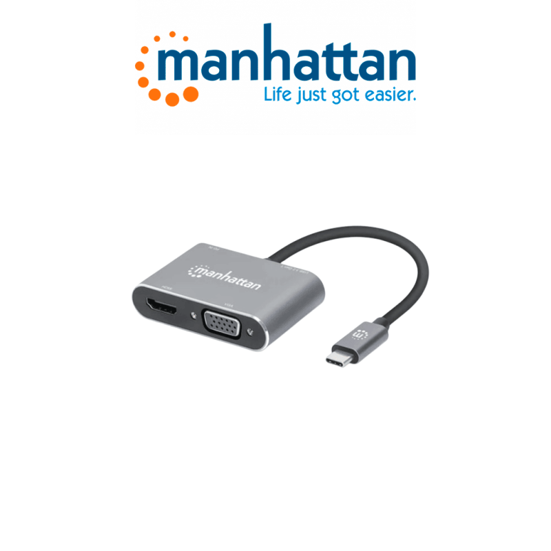 Manhattan 130691  Docking Station De Usbc A Hdmi Y Vga 4 En 1 Con Suministro De Energia Usb 3.2 Tipo C Macho A Hdmi (4k A 30 Hz)