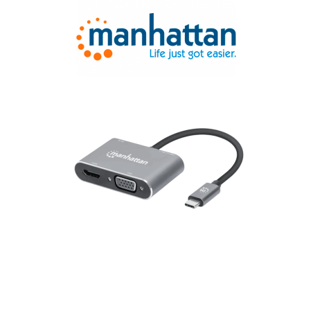 Manhattan 130691  Docking Station De Usbc A Hdmi Y Vga 4 En 1 Con Suministro De Energia Usb 3.2 Tipo C Macho A Hdmi (4k A 30 Hz)