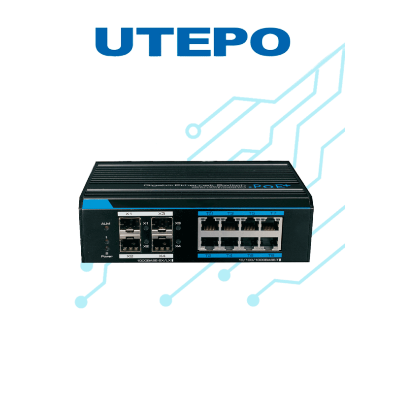 Utepo Utp7308gepoe  Switch Industrial  Gigabit  Poe Administrable / L2 / 8 Puertos  Poe  Gigabit / 4 Puertos Sfp  Gigabit /  802