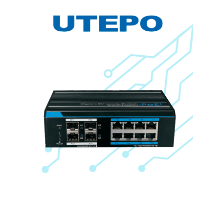 Utepo Utp7308gepoe  Switch Industrial  Gigabit  Poe Administrable / L2 / 8 Puertos  Poe  Gigabit / 4 Puertos Sfp  Gigabit /  802