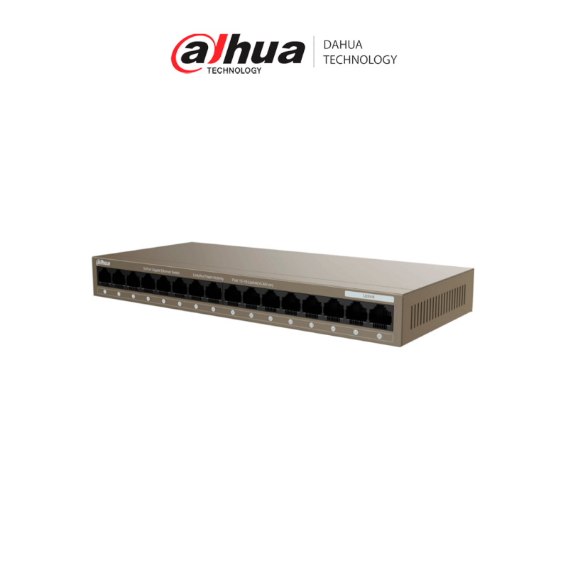 Dahua Pfs301616gtm Switch Gigabit De 16 Puertos No Administrable/ Capa 2/ 10/100/1000 Baset/ Carcasa Metalica/ Switching 32g/ Ta