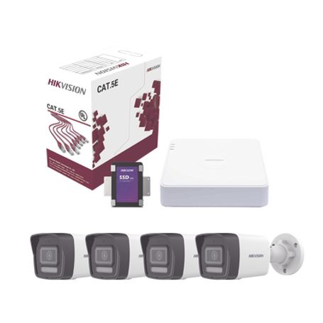 Kit Ip 4 Megapixel / Nvr De 4 Canales Con 4 Puertos Poe / 4 Cámaras Ip Bala Dual Light (ir  Luz Blanca) Con Microfono Integrado 