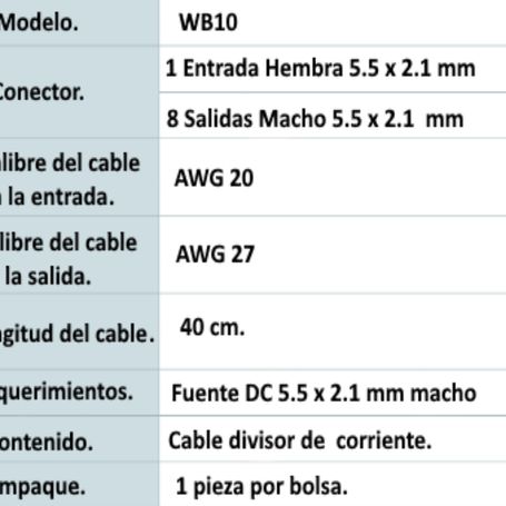 Saxxon Psuwb10  Divisor De Energia Para 8 Camaras/ 1 Conector Hembra  8 Conectores Macho/ 2.1 Mm/