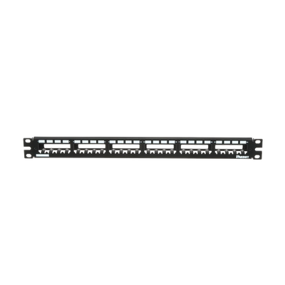 Panel de Parcheo Modular Mini-Com (Sin Conectores), Plano, Totalmente Blindado, de 24 Puertos, 1UR