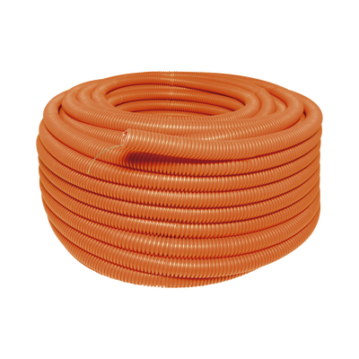 Manguera Poliducto Corrugado Flexible Naranja Reforzado de 1 x 50 m Para Instalaciones Eléctricas /Polietileno Alta Densidad HDPE/ Sin guía /Resistente a Intemperie.
