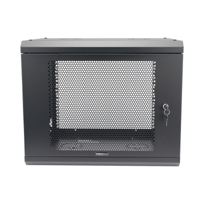 Gabinete de Pared de 9U con Puerta Perforada, 455 mm de Profundidad, Rack de 19, Acero Reforzado Color Negro.