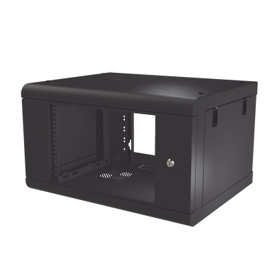 Gabinete de Pared de 6U con Puerta de Cristal Templado, 479.5 mm de Profundidad, Rack de 19, Acero Reforzado Color Negro.