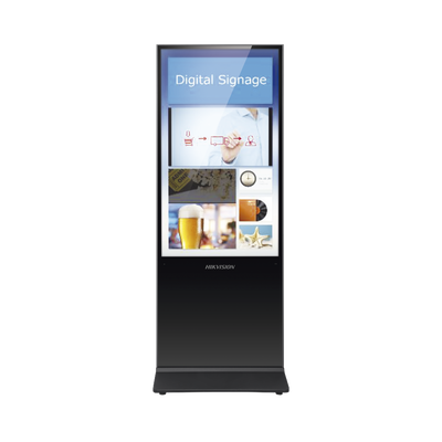 Pantalla de 55 4K para Publicidad Digital / Base para Piso (Totem) / Puertos USB / Entrada de Video HDMI y VGA / WiFi / Altavoz Integrada