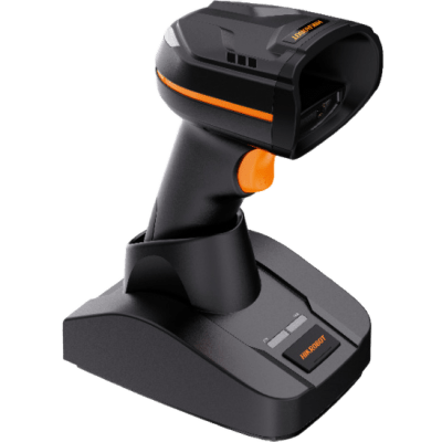 Lector de Códigos Inalámbrico Handheld / Bluetooth 5.0 / 1D y 2D Codes / CMOS 1280 × 1024 / 3150 mAh / IP52 / Cross Laser Aiming / Base Inteligente
