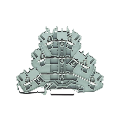 Borna de Paso Triple / 3 Niveles L/L/L / 6 Puntos Conexión / Push-in CAGE CLAMP® / 2.5 mm² / 24 A / 500 V / Aplicaciones Ex e II / Carril DIN 35x15 y 35x7.5