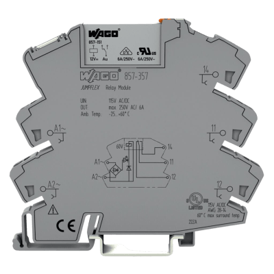 Módulo Relé WAGO / 115V AC/DC / 1 Inversor / 6A Corriente Permanente / Indicador LED Amarillo / Push-in CAGE CLAMP® / Aislamiento Reforzado / IP20 / Carril DIN