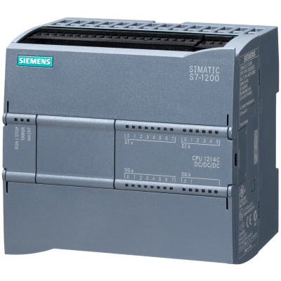 PLC Compacto SIMATIC S7-1200 / CPU 1214C DC/DC/DC / 14 DI + 10 DO + 2 AI / 150 KB Memoria / PROFINET / 100 kHz HSC / OPC UA Server