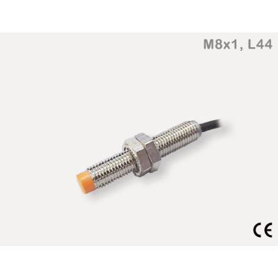 Sensor Inductivo de Proximidad Cilíndrico IBT8-N02PA-D3Y2 / M8 8x8x44 mm / Cable 3 Hilos 2M / PNP N.O. / Rango Detección 2 mm / IP67 / −25...+70°C