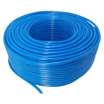 Tubo de PU 8x5.5 mm / Presión Máxima 150 psi / Dureza 95 A / Radio de Curvatura 20 mm / Rango Temperatura -20°C a +80°C / Rollo 100 metros