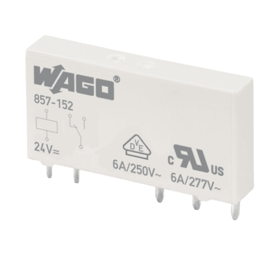 Relé Básico / 24 VCC / 1 Inversor / 6 A / Contacto AgSnO2 / 250 VAC / 5 mm Ancho (0.197 in) / Módulo Enchufable / IP20