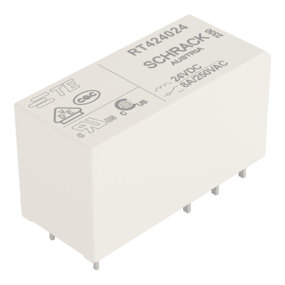 Relé Básico / 24 VCC / 2 Inversores / 8 A / Módulo Enchufable / Contacto AgNi 90/10 / 12.7 mm (0.5 in) / -40 a +85 °C