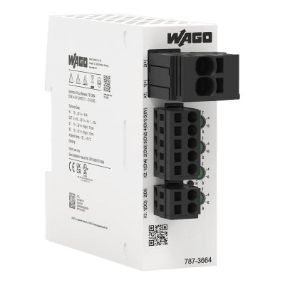 Interruptor Electrónico 4 Canales / 24V DC / 1-10 A Ajustable por Canal / Contacto Libre de Potencial / Activación >50.000 μF / LED Tricolor / Montaje Carril DIN