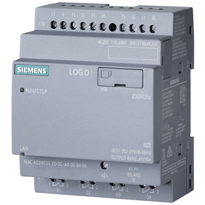 Módulo Lógico Programable LOGO! 230RCEo / 115-230 V AC/DC / 8 DI / 4 DO Relé / Ethernet / Servidor Web / Memoria 400 Bloques / Ampliación Modular / Certificaciones UL FM