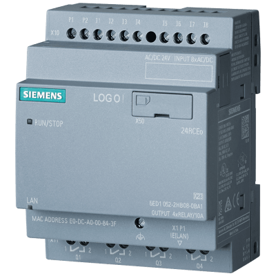 Módulo Lógico LOGO! 24RCEO (AC) / 24 V DC/24 V AC/Relé / 8 DI/4 DO / Sin Display / Memoria 400 Bloques / Expansible / Ethernet / Web Server Integrado / Data Log / Web Pages Personalizables / microSD / Soporte MQTT / Cloud