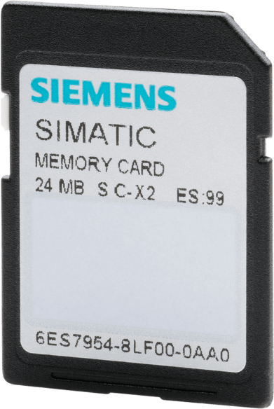 Tarjeta de Memoria Flash SIMATIC S7 / 24 MB Flash-EPROM / 3.3V / Para CPU S7-1x00 y SINAMICS / 500000 Ciclos Escritura-Borrado / Retención Datos 10 Años / Aplicación Marítima Certificada