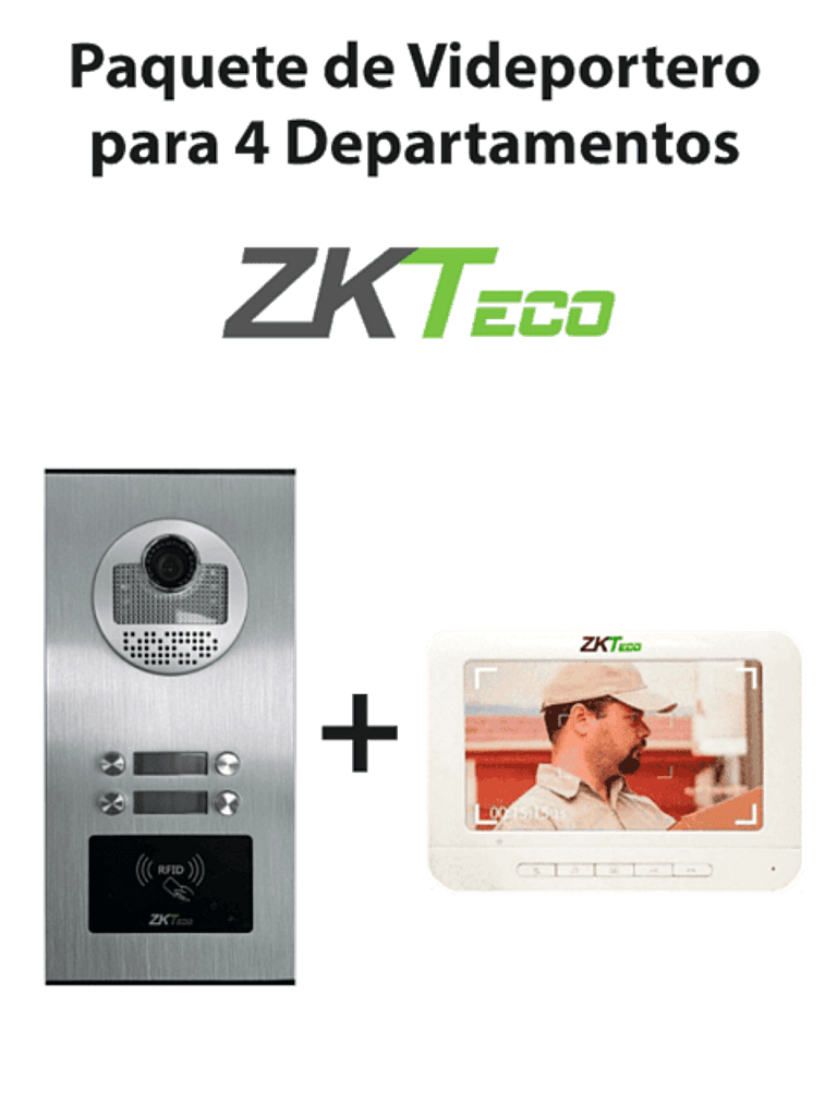 ZKTeco VE04A01PAQ7P - Paquete de Videoportero para 4 Departamentos VE04A01 con 1 Monitor VDPIB3 de 7 pulgadas