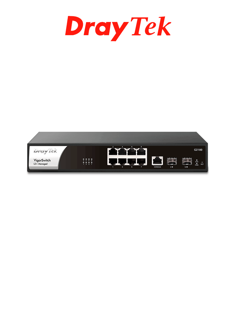 DRAYTEK VigorSwitch G2100 - Switch Gigabit administrable de 10 puertos, 8 puertos 10/100/1000Mbps, 2 SFP, 1 consola, capa 2 con funciones de capa 3 (DHCP, enrutamiento VLAN), interfaz web y prevención de conflictos IP