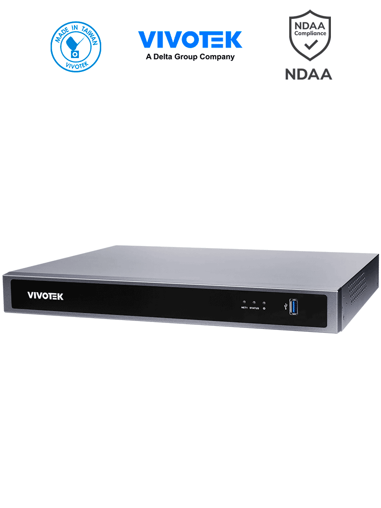 VIVOTEK ND9326P - NVR 8 canales con 2 bahías y 8 puertos PoE FE RJ45, además de 1 puerto GE RJ45, ciberseguridad Trend Micro, Deep Search y Smart VCA Search, compatible con NDAA y ONVIF.