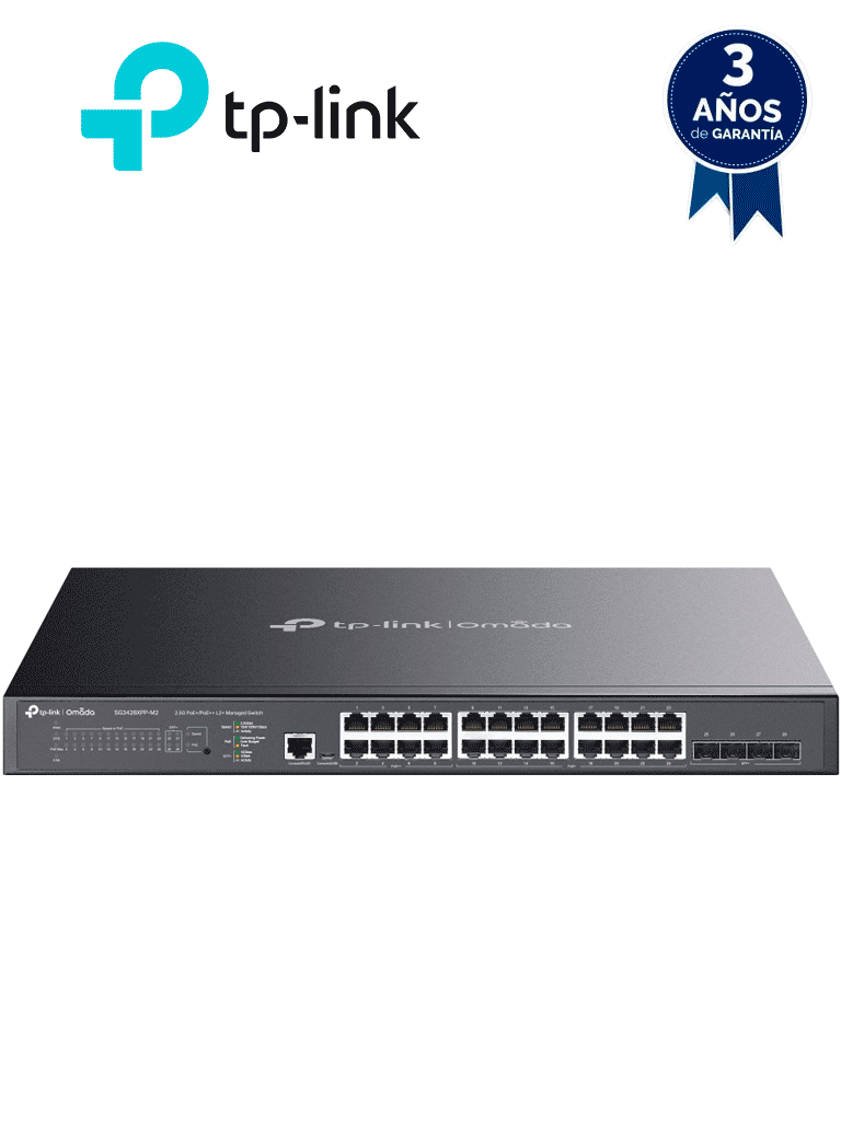TP-LINK TL-SG3428XPP-M2 -Switch OMADA administrable de 24 puertos RJ45 2.5GbE POE , 4 Puertos SFP+ 10G , 500W de suministro POE , Administración en la nube con Omada.
