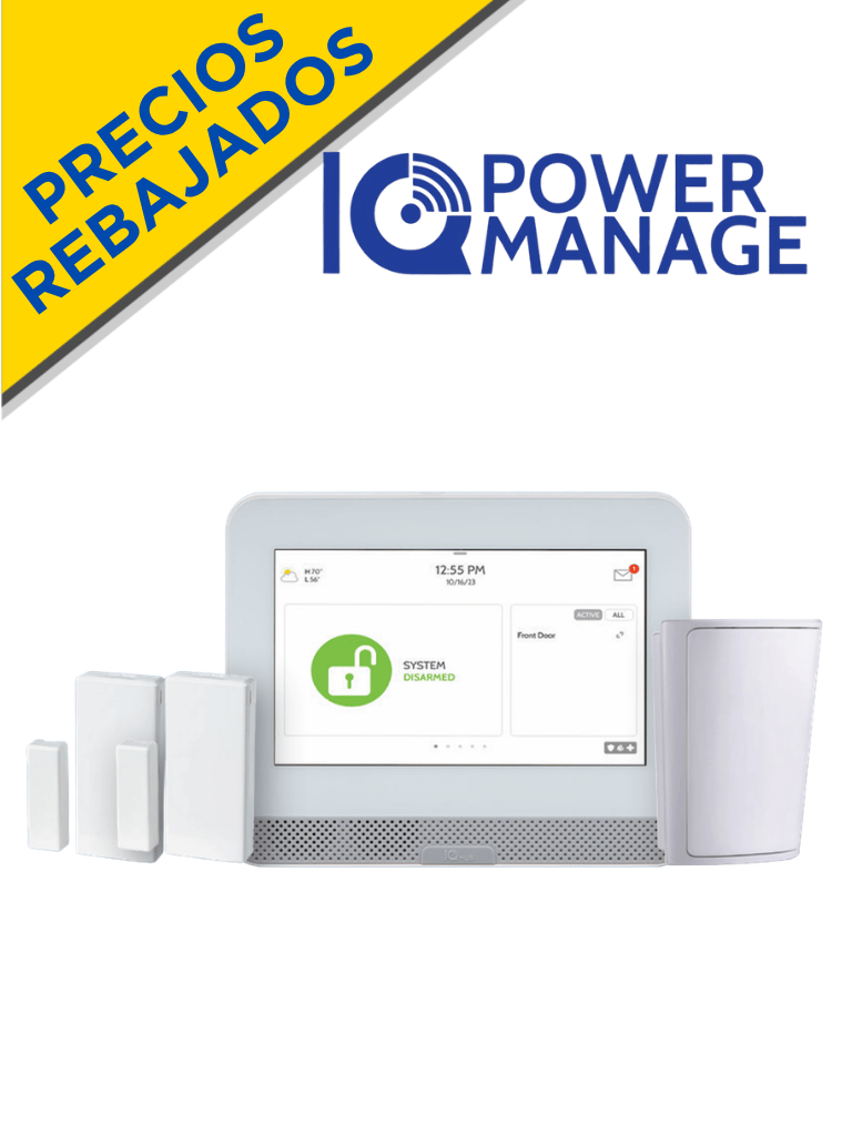QOLSYS IQ4HUB POWER MANAGE PACK - Paquete que contiene Sistema de Alarma IQ4 HUB autocontenido, con pantalla táctil de 7", 1 sensor PIR inalámbrico PGP9914 y 2 sensores magnéticos inalámbricos PG9303