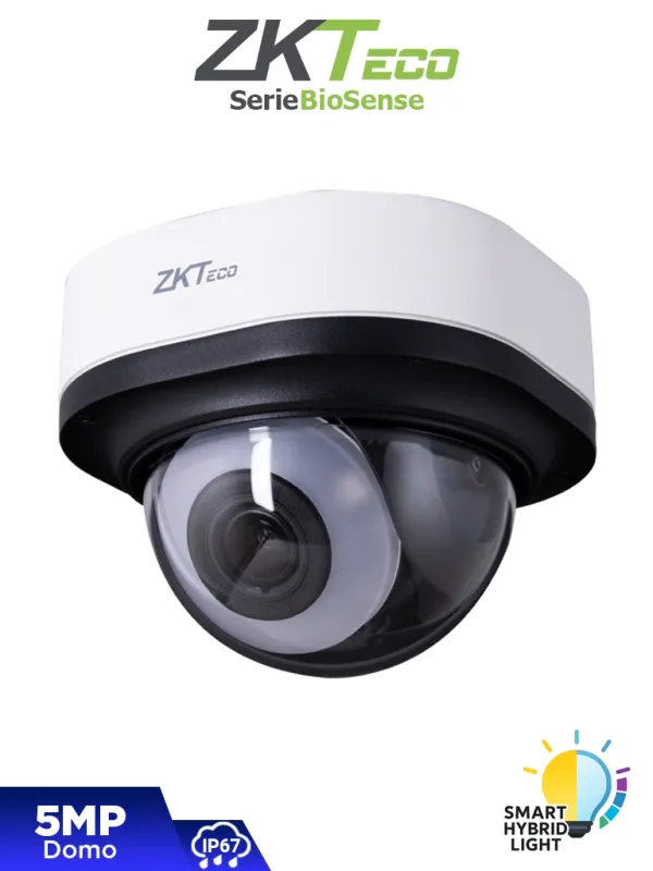 ZKTECO DL-855P38B-S8-S-FHL - Cámara IP Domo Híbrida Inteligente de 5 MP, Serie BioSense, Lente Motorizado 2.8–12 mm, Video Analítico IVA, Visión nocturna híbrida: IR 50 m / Luz blanca 30 m, MicroSD 256 GB, PoE, IP67, IK10 y Carcasa Metálica