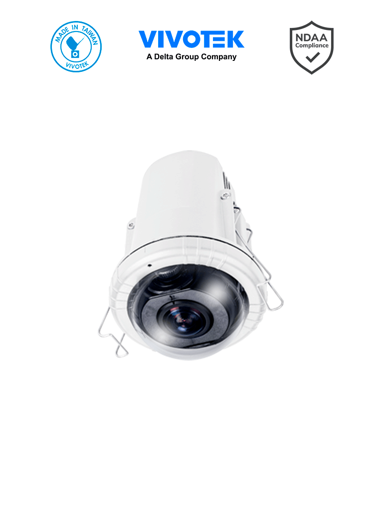 VIVOTEK FE912-H(1YL) - Cámara IP VORTEX Premium Series Fisheye interior, 12 Megapixeles, WDR Pro, Micrófono integrado, NDAA, Almacenamiento interno 512GB, Advanced AI