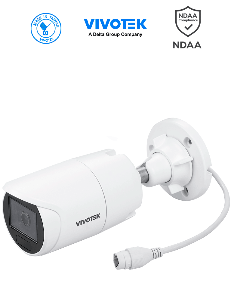 VIVOTEK IB9383-HVL- Camara IP bullet exterior 5 MP, Smart IR 30mts , WDR Pro, Lente Fijo 3.6 mm , Smart VCA, Deep Search, Microfono Integrado, Protección IP66, IK10, SNV, Ciberseguridad Trend Micro, NDAA, ONVIF