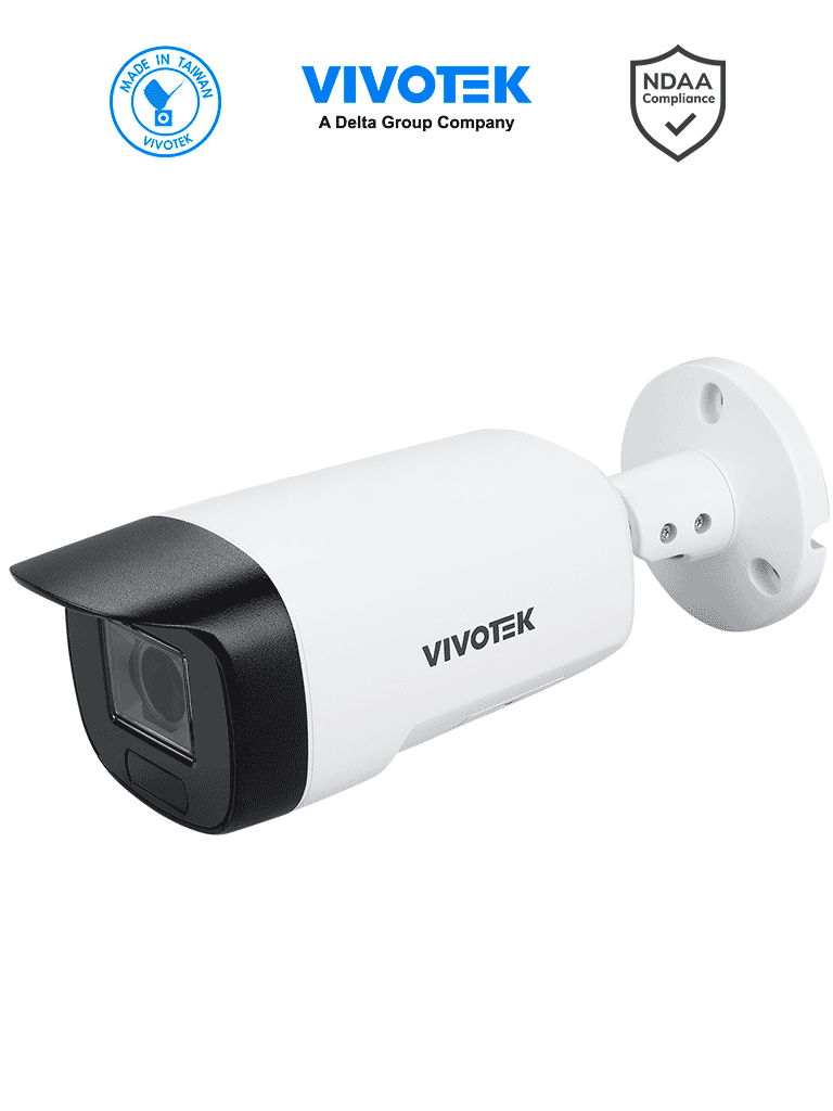 VIVOTEK IB9389-EHTVL-V3 - Cámara IP bullet exterior 5 MP, IR 40mts, Real Sight Engine IA, WDR Pro, Micrófono Integrado, Lente varifocal 2.8-12mm, Protección IP66, IK10, Ciberseguridad Trend Micro, IA Deep Search, IA Smart VCA, DI/DO, NDAA