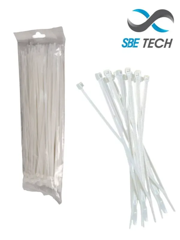SBE TECH CN48X450 - Cincho sujetacable 4.8x450 mm color blanco, bolsa con 100 piezas, nylon.