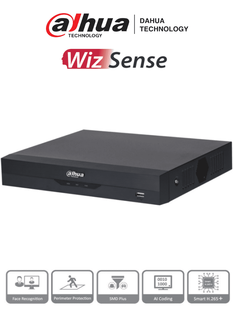 DAHUA XVR5108HS-4KL-I3 - DVR 4K WizSense de 8 canales + 8 IP o hasta 16 IP. Incluye SMD Plus, Protección Perimetral y reconocimiento facial, codificación con IA, H.265+, y soporta CVI, AHD, TVI, CVBS e IP. Compatibilidad con IoT y POS