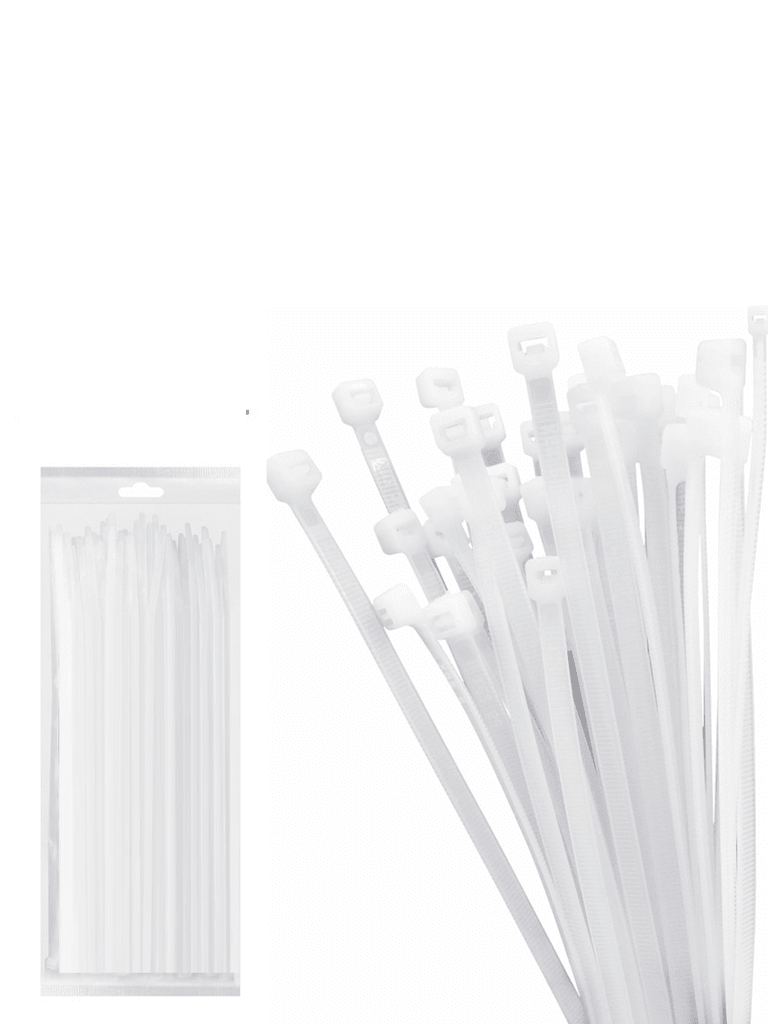 TCE LMG-SZS4X200B - Cincho de Nylon Color Blanco, Bolsa con 100 piezas, Medida 3.6mm Ancho X 200mm Largo, Certificación UL 94V-2