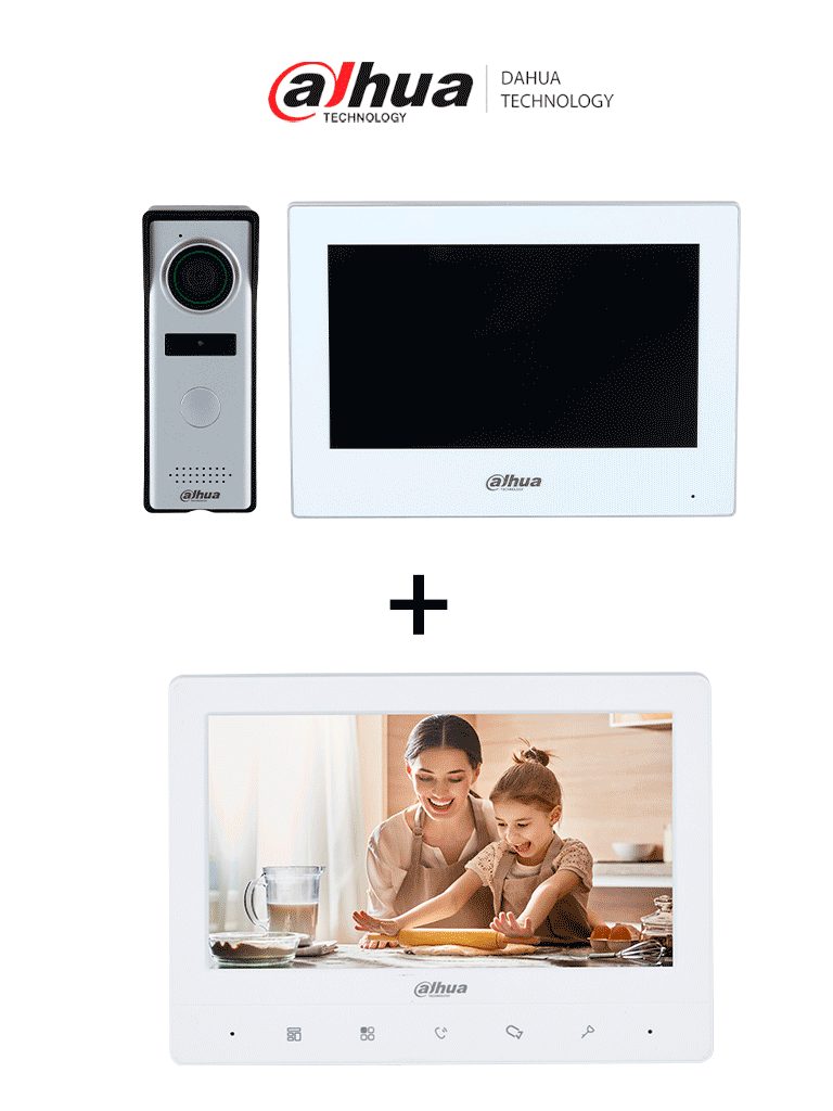 DAHUA DHI-KTH01+DHI-VTH1020J -  Kit de Videopotero Hibrido + Frente de Calle Analogico con Camara de 1.3 MP + DAHUA VTH1020J- Monitor analógico de 7 pulgadas compatible con KTA01 / KTA02 /