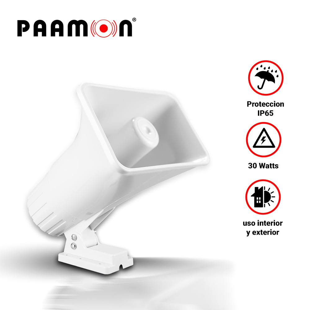 SIRENA 30WATTS PAAMON PAM-SRE30W DOBLE TONO/ ALAMBRICA / COLOR BLANCO/ PROTECCION IP65 / USO EN INTERIOR Y EXTERIOR/ NIVEL DE SONIDO 118/-2DB / COMPATIBLE CON TODOS LOS SISTEMAS DE ALARMA  SIN CAJA INDIVIDUAL