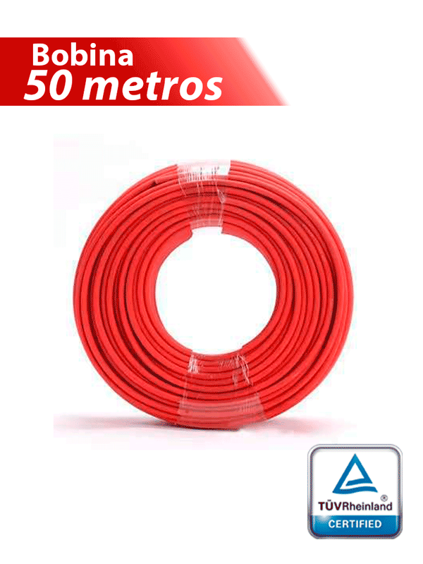 Cable Fotovoltaico TUV H1Z2Z2-K - Carrete 50 metros lineales Cable Fotovoltaico Color Rojo 6mm2/ Calibre 10AWG / Cubierta libre de halógenos cero propagación de llama / 1.0/1KVAC, 1500DC / MAX VOLTAJE 1800 VDC