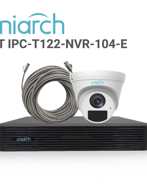 Kit Uniarch Turret 2mp / 4 Cámaras Tipo Turret Ipc-t122-apf28-e Con Lente Fijo 2.8 Mm / Ultra 265 / 3-axis / Dwdr / 2d/3d Dnr / Microfono Integrado/ Ir 30 M / Ip67 / 1 Nvr-104e2-p4 Y 4 Cables Prearmados