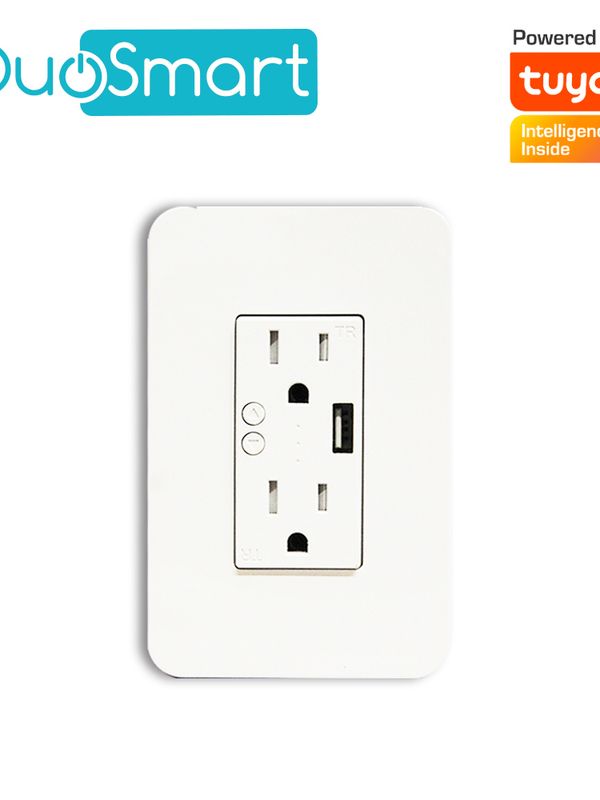 Contacto Tomacorriente Wifi 2.4 Ghz Duosmart A60 2 Contactos Y 1 Puerto Usb Para Pared Medida Estandar Compatible Con App Duosmart