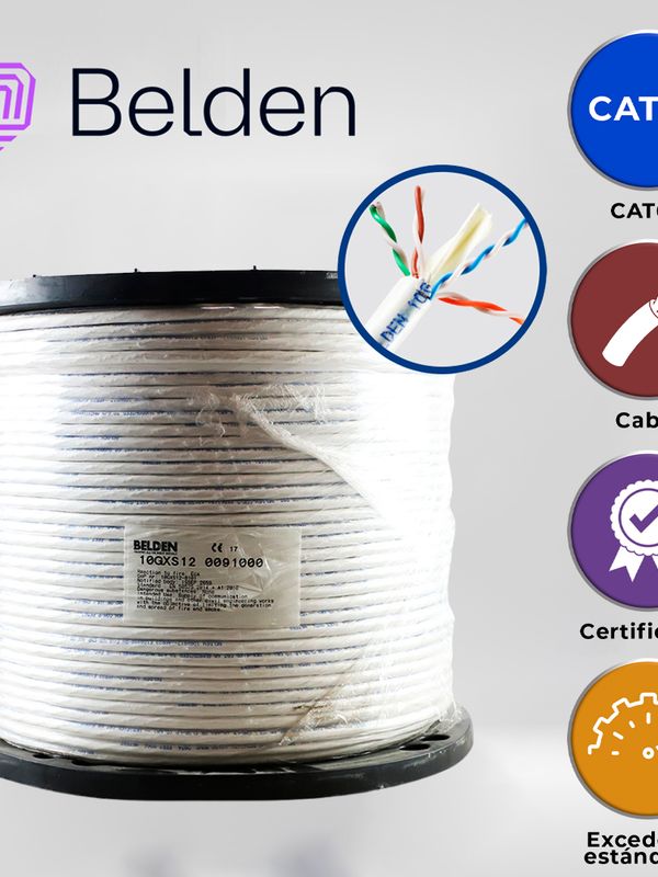 Cable Utp Cat6a Belden 10gxs12 0091000 / Interior / Blanco / 625mhz / 4 Pares / 23 Awg / Forro Pvc / Cmr / Certificable / Bobina / 1,000 Pies 305 Metros