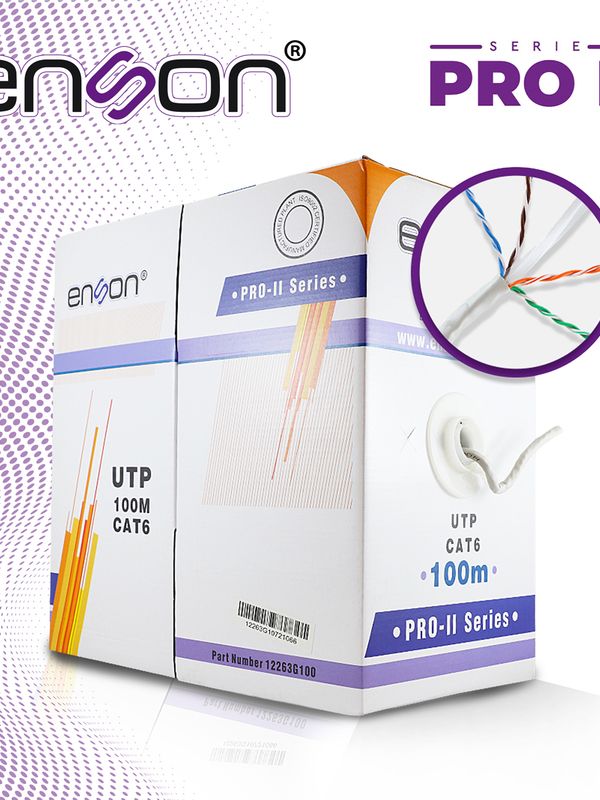 Cable Utp Cat6 Enson 12263g100 Serie Pro-ii Calibe 23 Awg 100% Cobre De Alto Rendimiento Bobina De 100 Metros Forro Pvc Color Gris Uso Interior Recomendado Para Cctv, Video Ip Y Redes Base 10,100,1000