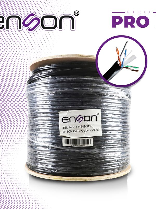 Cable Utp Aereo Cat6 Enson 43164b305 Forro Negro 4 Pares Calibre 23 Awg 100% Cobre Uso Exterior Figura8 1000 Pies 305 Metros