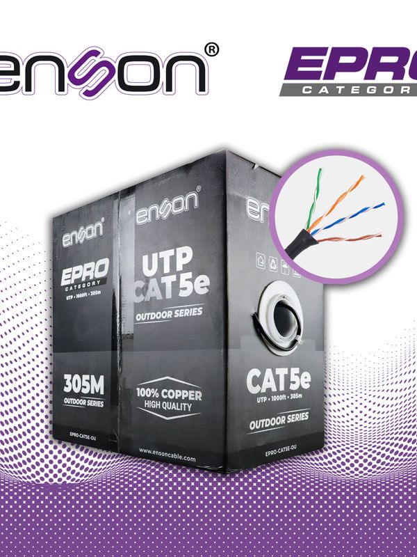 Cable Utp Cat5e Enson Epro-cat5e-ou Forro Pe 4 Pares Calibre 24 Awg 100% Cobre Uso Exterior Bobina 1000 Pies 305 Metros